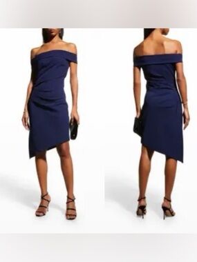 NWOT Milly Ally Cocktail Dress Navy One-Shoulder Asymmetric Hem Dress size 8